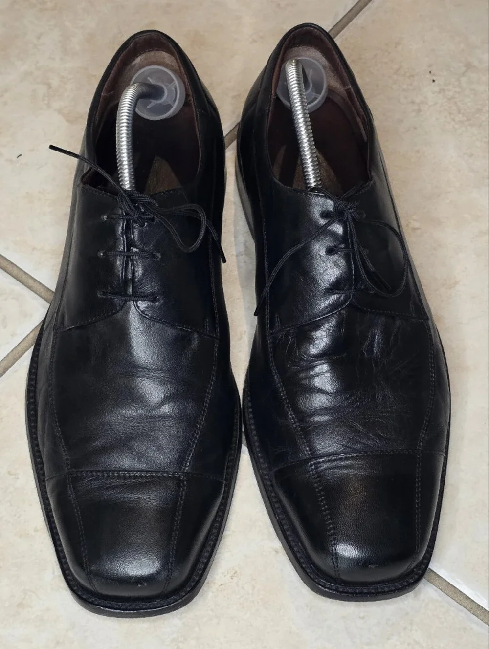 Johnston & Murphy Black Leather Lace-Up Cap-Toe Dress Oxfords